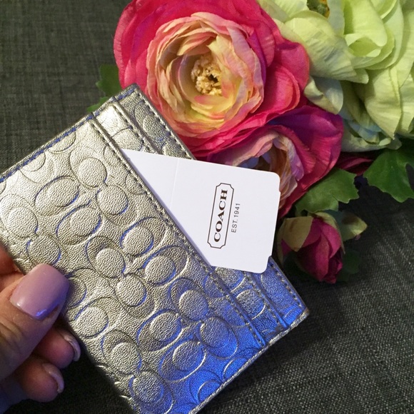 Coach Accessories - Brilliant Silver Embossed Coach Card Case
